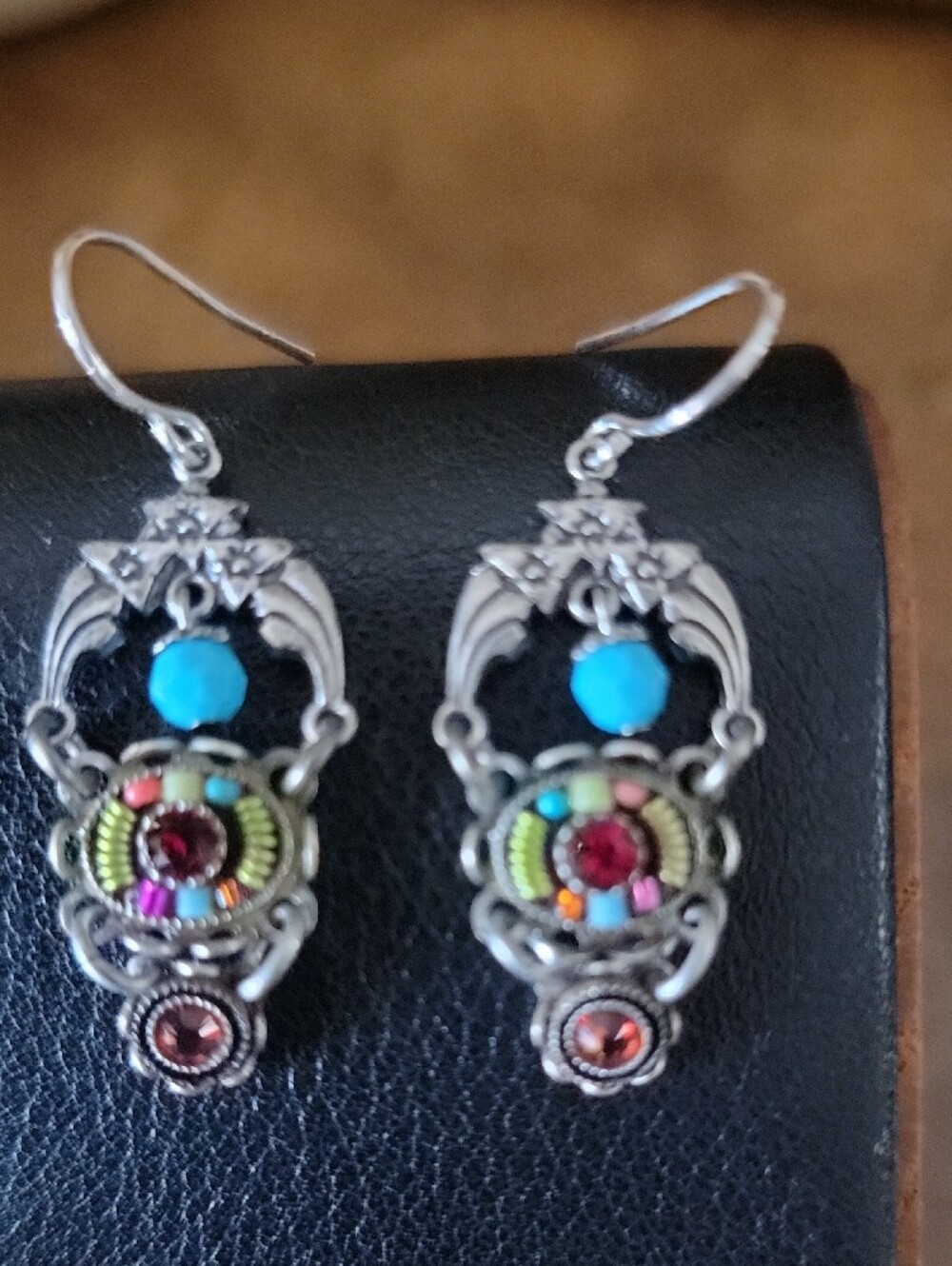 Firefly From GuateSilver-Tone Drop Earrings with Turquoise and Multicolor Stones